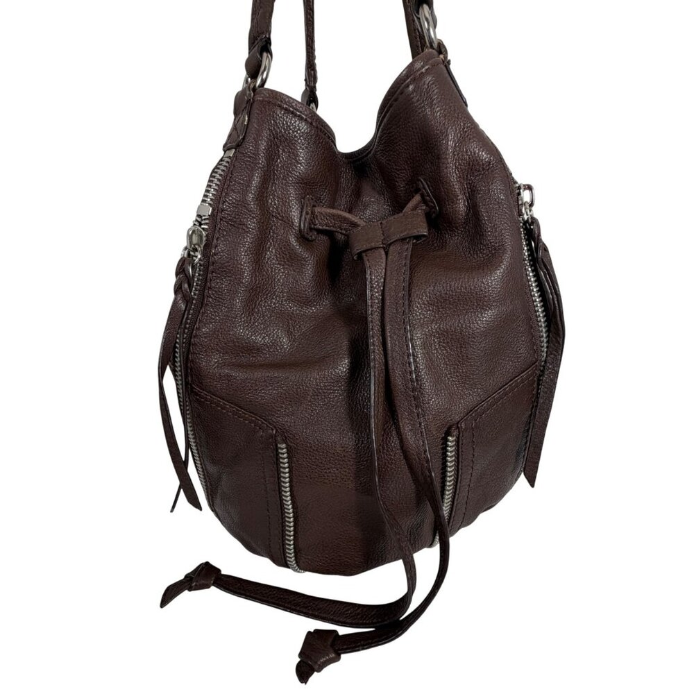 THE SAK Kedzie Zippers Hobo Bucket Leather Drawstring Shoulder Bag Brown